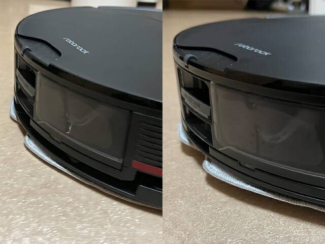 A사 물걸레 오토 리프팅 기능. 5mm까지 물걸레를 위로 들어올린다. (사진=지디넷코리아)