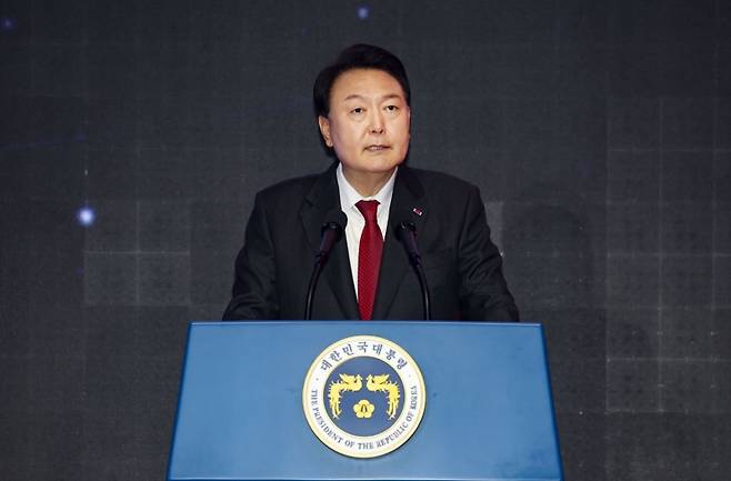 ▲ 자유총연맹 창립 축사하는 윤석열 대통령 사진 : 연합뉴스&nbsp;