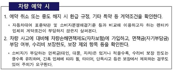 렌터카 예약 시 주의사항. 한국소비자원 제공