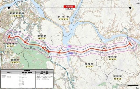서울~양평고속도로 환경영향평가 대상지역 설계도. 양평군 제공