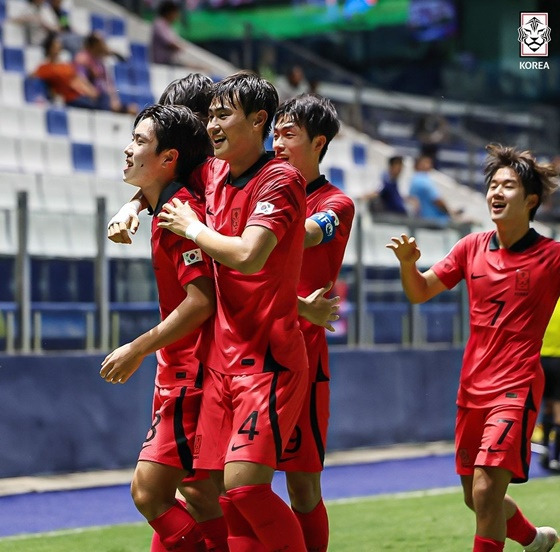 골 세리머니하는 한국 U-17 대표팀. /사진=대한축구협회 제공