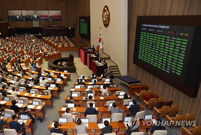 국회, 가족관계 등록 개정안 의결 (서울=연합뉴스) 한상균 기자 = 30일 국회 본회의에서 '출생통보제' 도입을 위한 '가족관계 등록 등에 관한 법률 개정안'을 의결하고 있다. 2023.6.30 xyz@yna.co.kr