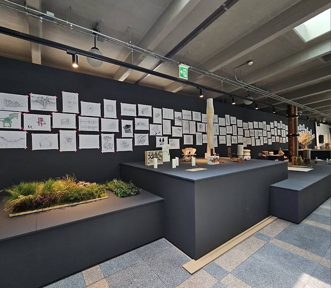 An installation view of sketches and models from Heatherwick Studio at Culture Station 284 in Seoul (Park Yuna/The Korea Herald)