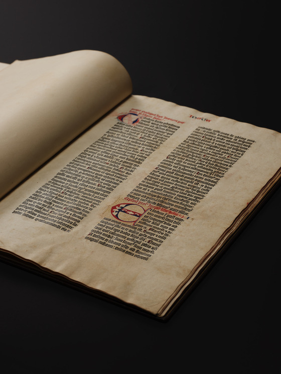 The original "Book of Joshua" from the 42-line Gutenberg Bible now in collection of the National Museum of World Writing Systems [NATIONAL MUSEUM OF WORLD WRITING SYSTEMS]