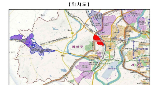 1만3000세대 규모의 공공주택지구 개발 사업이 추진 중인 광주 광산구 산정동 일원 위치도. 광주시청 제공