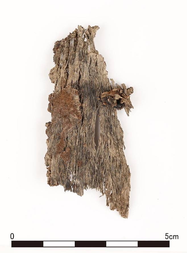 무덤에 묻힌 신라 공주의 머리카락 뭉치와 직물들. 머리카락을 감싼 직물의 형태를 통해 공주 머리의 꾸림새가 추정된다. 국립경주문화재연구소 제공