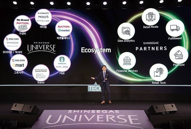 6월8일 서울 강남구 코엑스에서 열린 신세계 그룹 '신세계 유니버스 페스티벌'에서 강희석 이마트 대표가 사업 전략을 발표하고 있다. ⓒ연합뉴스