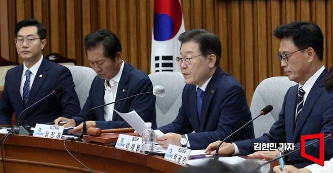 이재명 더불어민주당 대표가 5일 국회에서 열린 확대간부회의에서 발언하고 있다. 사진=김현민 기자 kimhyun81@