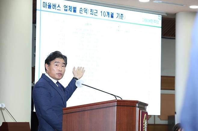 2023년 1월 6일 마을버스 경영난 설명하며 대책 마련을 요구하는 김운남 시의원 [고양시의회 제공, 재판매 및 DB 금지]