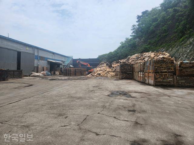 5월 30일 경기 화성시 폐목재로 우드칩을 제조하는 중소기업의 야적장. 물량 확보난으로 앞마당을 가득 메우고 있어야 할 건설폐목재들이 한편에 쌓여 있다. 화성=나주예 기자