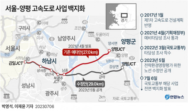 서울-양평 고속도로 사업 백지화. 연합뉴스