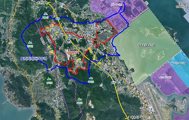 2026년 7월 10월까지 3년간 토지거래허가구역으로 지정된 여수 율촌지구 현황도. 전라남도 제공