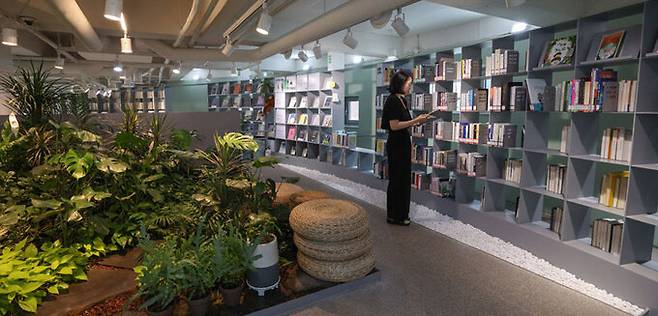 다산성곽도서관 2층은 초록빛 식물이 도서관 전체를 가로지르고, 3층은 다락방처럼 아늑하다. 최상수 기자