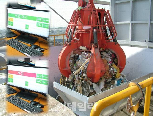 인공지능(AI)가 소각로 온도·압력 등 데이터를 분석 및 학습해 폐기물 투입 최적 시점을 안내하는 모습. (사진=SK에코플랜트)