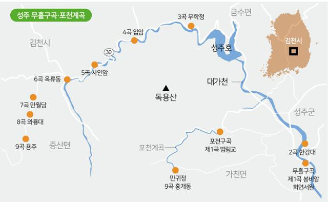 성주 무흘구곡과 포천구곡 여행 지도. 그래픽=송정근 기자