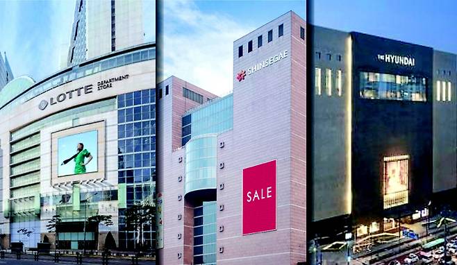 국내 백화점 3사 점포들. 왼쪽부터 롯데백화점 잠실점·신세계백화점 강남점·현대백화점 무역센터점. [각사 제공]