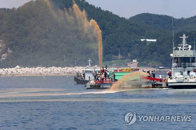 적조 방제 훈련 [연합뉴스 자료 사진]