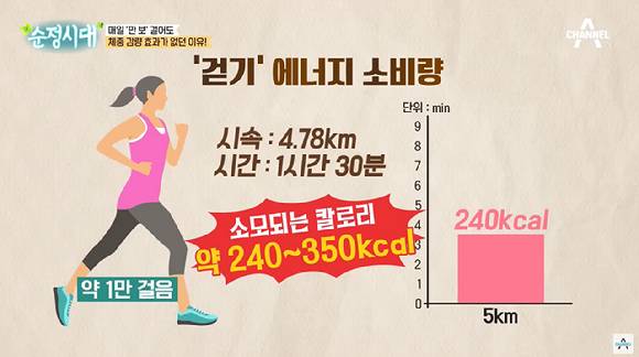 지난 10일 채널A에서 방송된 '순정시대' 33회에서는 매일 만 보를 걸어도 체중 감량 효과가 없던 이유가 공개됐다. [사진=채널A]