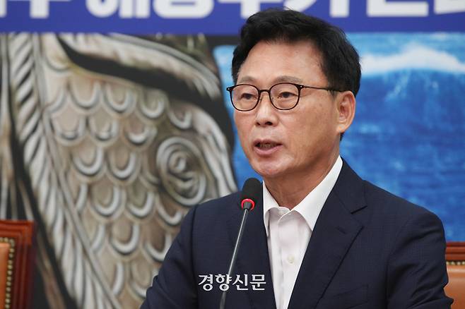 박광온 더불어민주당 원내대표가 12일 국회에서 열린 최고위원회의에서 모두발언을 하고 있다. 성동훈 기자