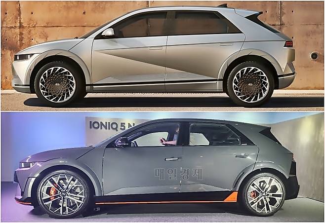 아이오닉5 N(왼쪽)과 아이오닉5 측면 비교 [사진출처=현대차, 하단 사진 촬영=최기성 매경닷컴 기자]