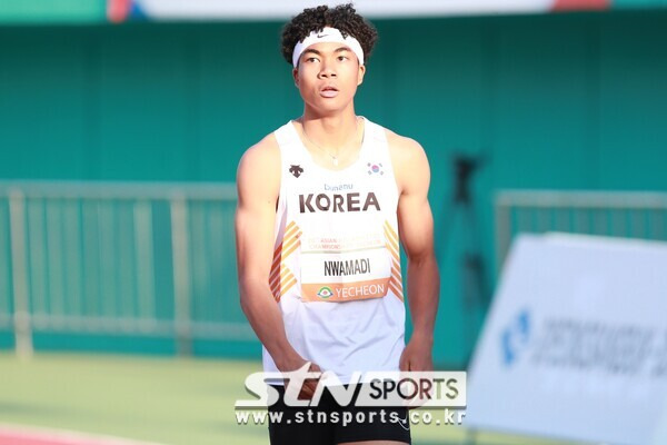 제20회 예천 아시아U20육상경기선수권대회에 출전 중인 한국 U20 대표팀이 대회 첫날 순항 중이다. 남자 100m 예선에 출전한 나마디 조엘진. 사진┃데일리런 제공