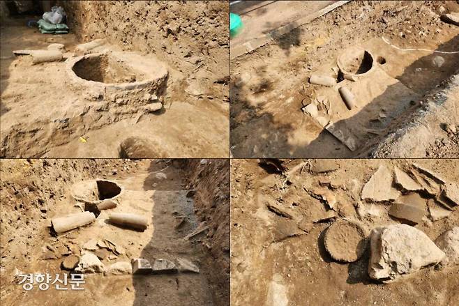 영묘사터(기존 흥륜사터)에서 확인된 불교공양구 매납양상. 구덩이를 파고 묻은 것이 아니라 기단을 쌓으면서 액막이 제사를 지낸 뒤 공양물을 넣어둔 흔적으로 보인다.|춘추문화재연구원 제공