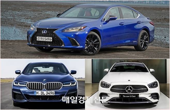 렉서스 ES, 벤츠 E클래스, BMW 5시리즈 [사진출처=도요타, 벤츠, BMW]