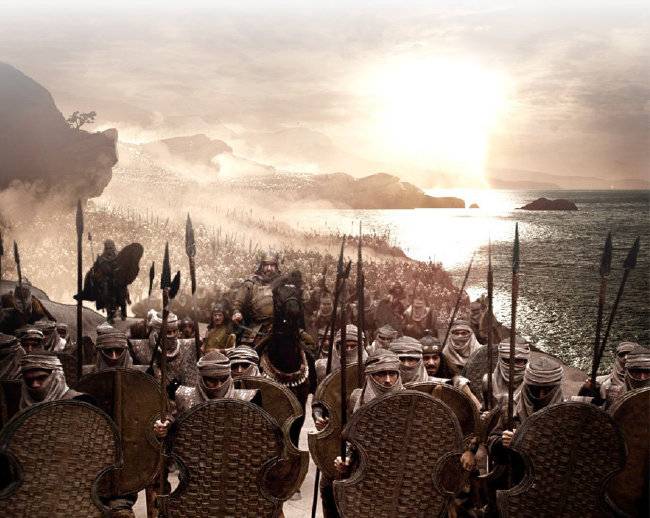 테르모필레 해협에 내린 페르시아군은 끝이 안 보일 정도의 대군이었다. [워너브라더스]