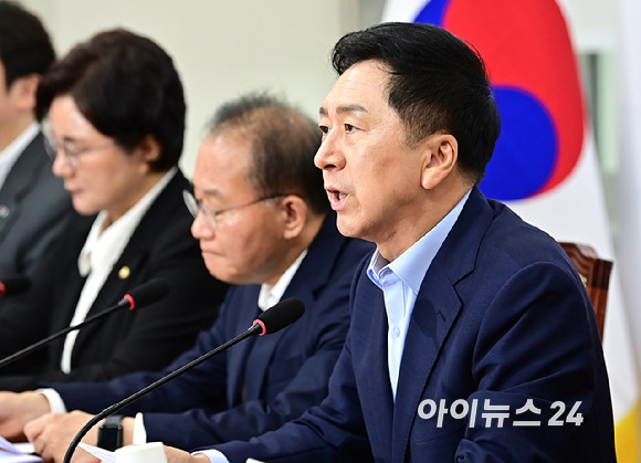 김기현 국민의힘 당대표가 18일 오전 서울 여의도 국회에서 열린 최고위원회의에서 발언을 하고 있다. [사진=곽영래 기자]