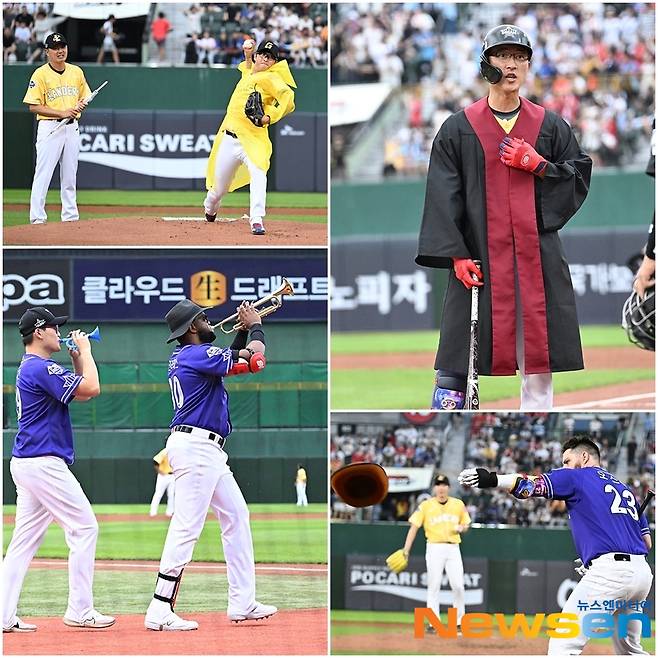 (시계방향부터) ‘우비소년’드림 선발 박세웅, 노량진 비주얼 검사 ‘노진혁’, ‘서부의 사나이’ 오스틴, ‘트럼펫 3점포’ 소크라테스