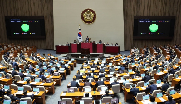 ‘영아 살해·유기시 최대 사형’ 처벌강화법, 국회 통과 - 영아 살해·유기범도 일반 살인·유기범처럼 최대 사형에 처하도록 처벌을 강화하는 내용의 형법 개정안이 18일 국회 본회의에서 통과되고 있다. 2023.7.18 연합뉴스