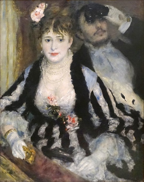 오페라 극장의 커플을 그린 '특별관람석'(1874). 첫 번째 인상주의 전시회에서 선보인 작품으로, 비평가 로베르토 롱기는 이 그림을 두고 "현대를 그린 가장 행복한 그림"이라고 했다.