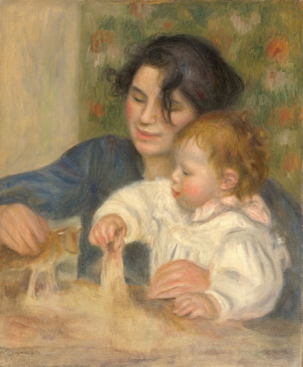 '가브리엘과 장'(1895). 가브리엘은 알린의 사촌으로, 1894년 아이들의 가정교사 역할로 처음 들어왔다. 그녀는 르누아르가 생애 마지막 20년 동안 가장 의지한 인물이었다. /오랑주리 미술관 소장