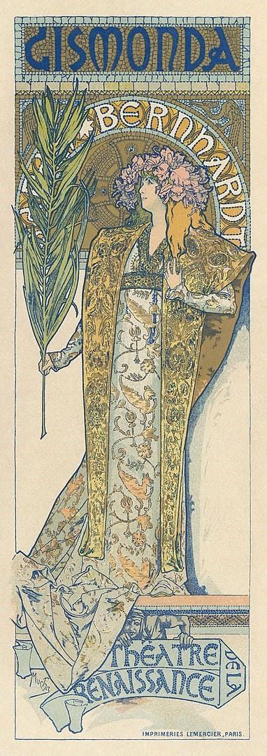 알폰스 무하, 연극 '지스몽다' 포스터, 215x76cm, 1895년.