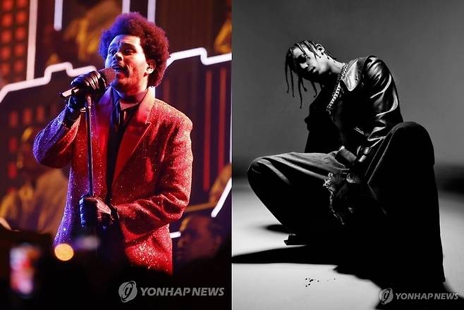 왼쪽부터 더 위켄드·트래비스 스콧 [연합뉴스 자료사진]