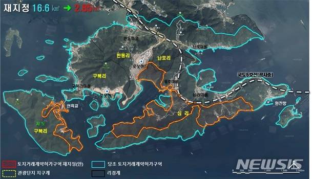 [창원=뉴시스] 경남 창원시 마산합포구 구산해양관광단지 조성 예정지와 토지거래허가구역 축소 재지정 위치도.(사진=경남도 제공) 2020.06.28. photo@newsis.com