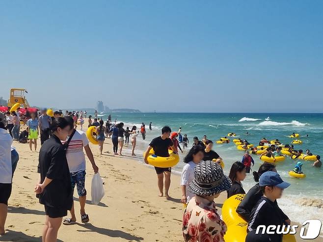 1일 개장한 강원 강릉 경포해수욕장을 방문한 피서객들이 물놀이를 즐기고 있다. 이날 개장한 경포해수욕장은 8월 20일까지 운영된다. 2023.7.1/뉴스1 ⓒ News1 윤왕근 기자