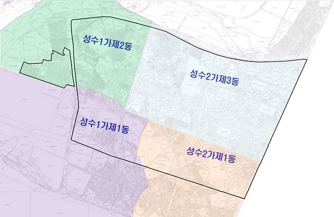 성동구가 지속가능발전구역(검은색 테두리 안쪽)을 성수동 전역으로 대폭 확대한다. 성동구 제공