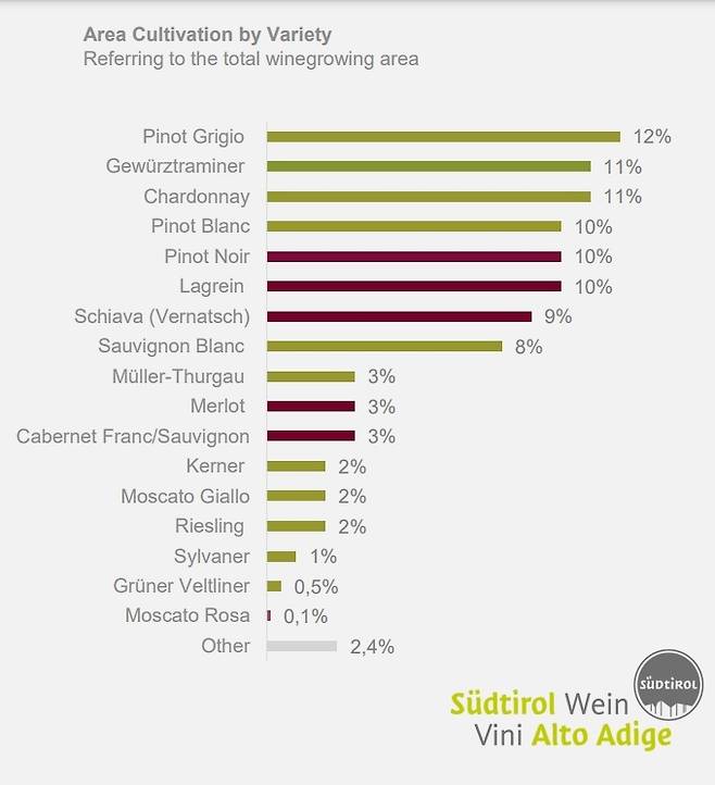 알토 아디제 품종.&nbsp; 알토아디제와인협회