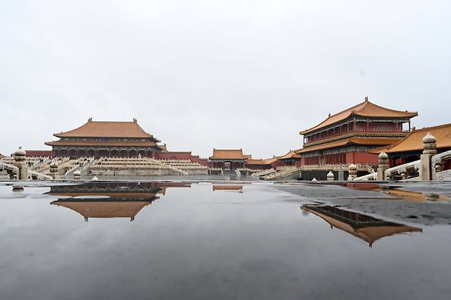 140년 만의 기록적 폭우로 베이징 자금성이 물에 잠긴 모습. 베이징=신화 연합뉴스 제공