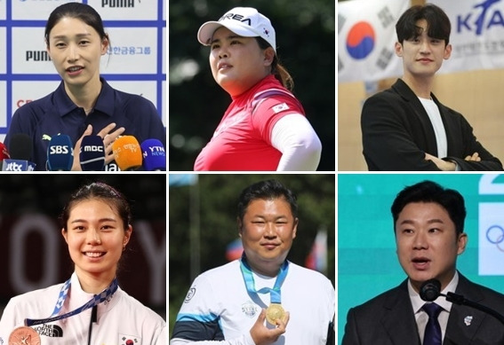 왼쪽 위부터 시계방향으로 김연경, 박인비, 이대훈, 진종오, 오진혁, 김소영 [연합뉴스 자료사진 편집]