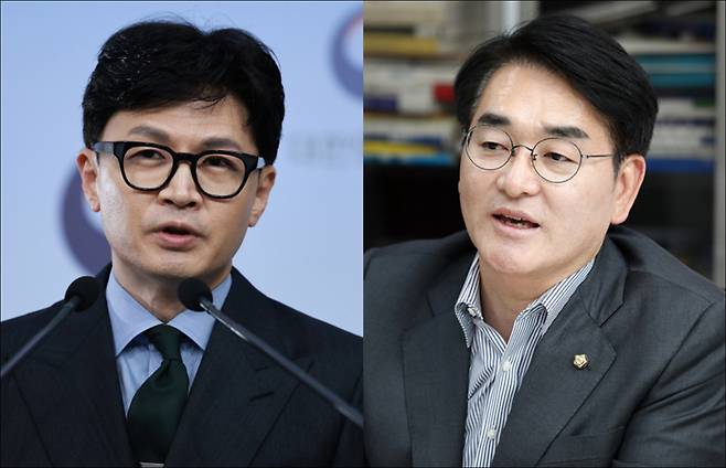 한동훈 법무부 장관(왼쪽)과 박용진 더불어민주당 의원 ⓒ시사저널·연합뉴스