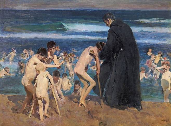발렌시아의 바다에서 치료차 해수욕하는 장애 아이들을 그린 ‘슬픈 유산’. 1899년.