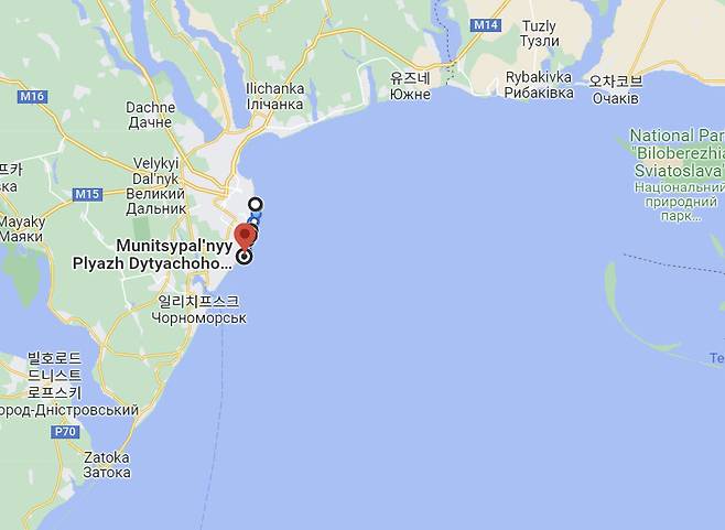 12일(현지시간) 우크라이나 민간인에 공식 개방된 오데사 해변은 ‘칼레톤’과 ‘이크라’, ‘차이카’라는 이름의 해변 3곳 외에도 인클루시브 비치 1곳, 시립 해변 2곳(폰탄 14, 10지구)이다. / 사진=구글맵