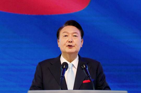 윤석열 대통령이 15일 서울 서대문구 이화여대 대강당에서 열린 제78주년 광복절 경축식에서 경축사를 하고 있다. 사진=연합뉴스