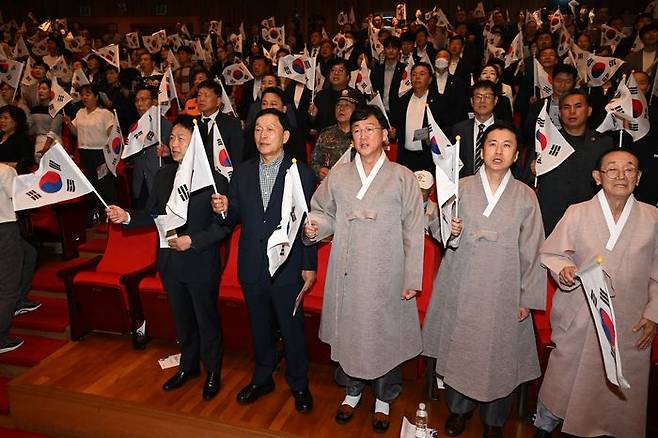 안산시가 제78주년 광복절을 기념하고 독립운동 정신을 기리기 위해 안산문화예술의전당 해돋이극장에서 경축 행사를 개최했다.ⓒ안산시