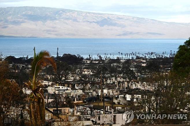 하와이 산불로 잿더미가 된 라하이나 마을. [사진출처=연합뉴스]