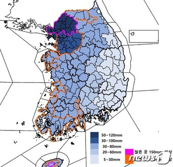 ⓒ 뉴스1전국 강수 예상도(기상청 제공)