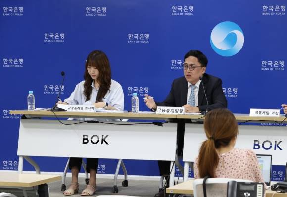 2023년 2분기 가계신용 설명회 - 2023년 2분기 가계신용 설명회      (서울=연합뉴스) 김성민 기자 = 22일 오전 서울 중구 한국은행에서 열린 ‘2분기 가계 신용 설명회’에서 서정석 한국은행 금융통계팀장(오른쪽)이 발언하고 있다. 2023.8.22     ksm7976@yna.co.kr (끝)