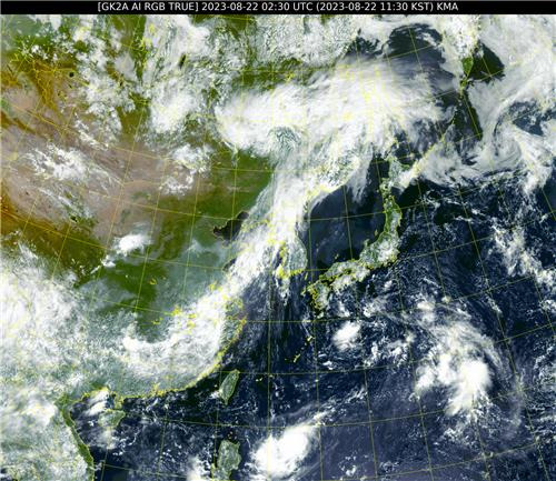 22일 오전 11시 30분 현재 한반도와 주변 위성 영상. [국가기상위성센터 제공. 재판매 및 DB 금지]